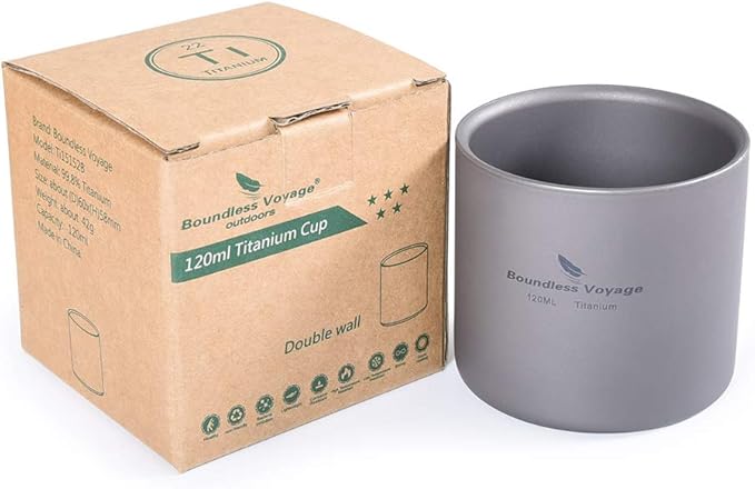 Boundless Voyage 3 in 1 Double Walled Titanium Cup Heat Resistant Mini Tea Drink Cup Outdoor Camping Mug Coffee Cups Camping Accessories Ti15152B
