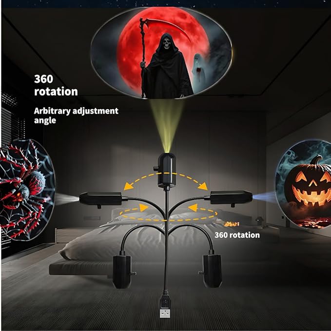Halloween USB Projector Light - 6 Scenes Starry Sky Projector, Creative LED Night Light for Dark & Night Ambiance, Holiday Atmosphere Projection Lamp
