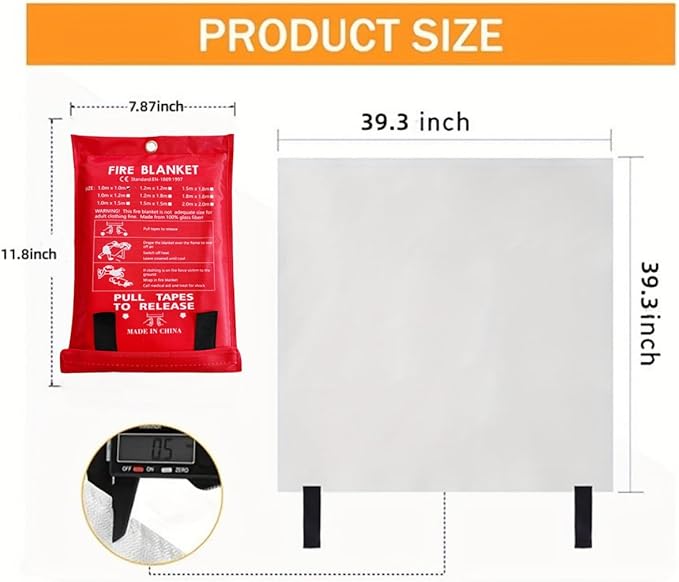 Emergency Fire Blanket for Home and Kitchen Fiberglass Fire Suppression Blanket (39''X39'') Great for School, Fireplace, Grill, Car, Office, Warehouse (2PCS)