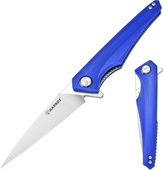 Qingluan Folding Knife with Pocket Clip, D2 Steel Blade 3.54'' and G10 Handle Outdoor Adventure knife EDC Camping Knife (Blue)