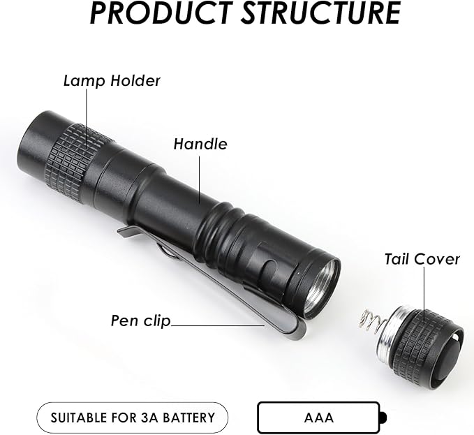 6 Pack Mini Pocket Flashlight, 3.5" Small LED Pen Light with Clip, 500 Lumen Torch White Light Powered by AAA Battery, Portable Versatile for Inspection Medical Repair Camping Outdoor Emergency
