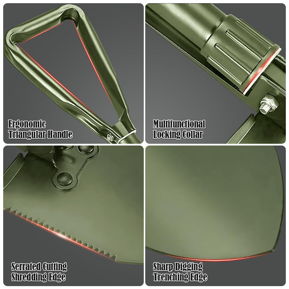 PLACHIDAY Digging Shovel - 24'' Lightweight Folding Shovel High Carbon Steel Portable Digging