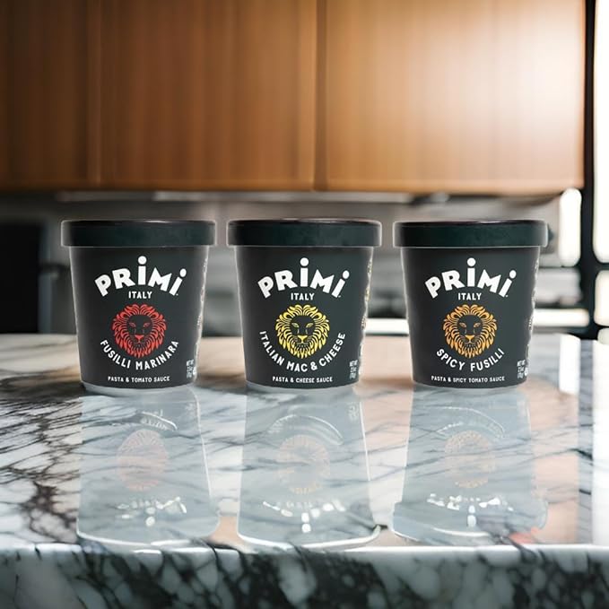 Primi Pasta Cup with Fusilli, Made In Italy, 100% Natural, Just Add Water, Microwavable, Ready in 3 Minutes (12 Pack, Variety)