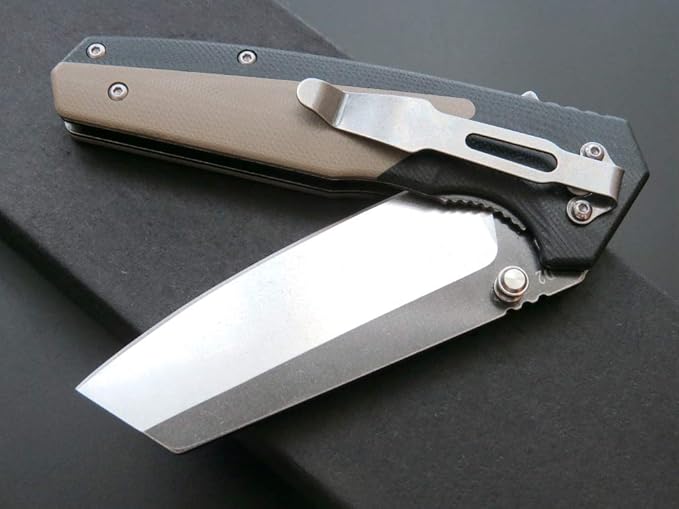 Eafengrow EF68 Folding Knife D2 Blade and G10 Handle with Clip Ball Bearing Pivot Pocket Knife Everyday Carry EDC Tool for Outdoor Rescue Survival (desert)