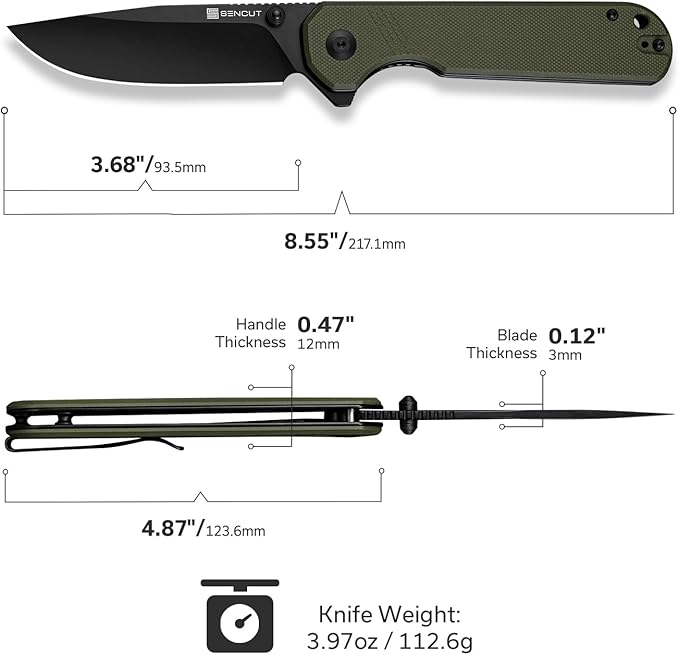 SENCUT Aetheris Pocket Knife, EDC Folding Knife with 3.68'' 9Cr18MoV Blade & G10 Handle, Reversible Clip for Camping Hiking S24095-2 (OD Green)