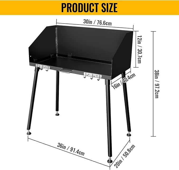 Carbon Steel Camp Cooking Table, Dutch Oven Table with Three-Sided Windscreen and Four Legs for Grill Travel Outdoor Picnic,Beach,BBQ,Backyards,30x16
