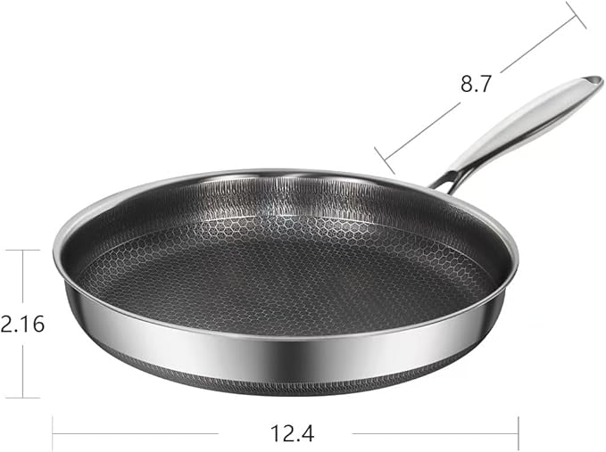 Stainless Steel Pan, Nonstick Frying Pan, 12.4inch PFOA-Free, Stay-Cool Handle Easily Cleaned Induction Cooktops are Suitable, Compatible with All Cooktops