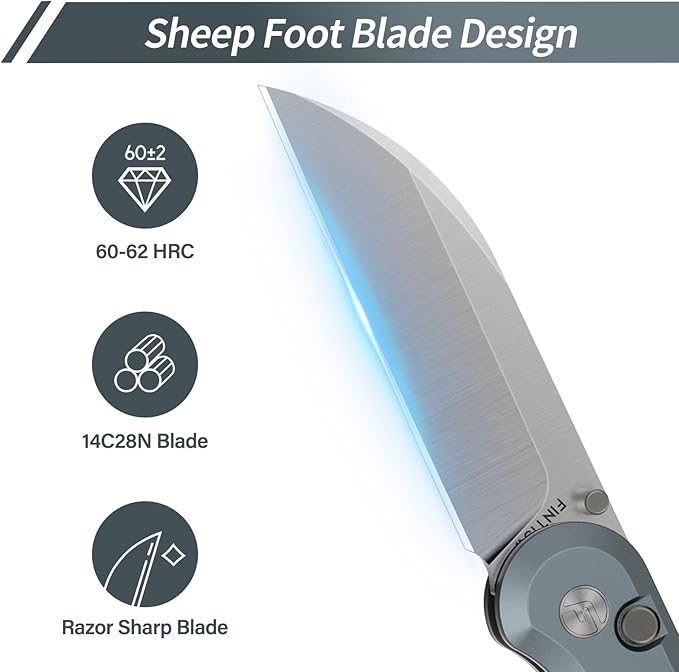 FINTISO Pocket Knife, 3" 14C28N Blade EDC Knife with Aluminum Alloy Handle, Folding Knife with Pocket Clip for Outdoor Camping, Hunting, Hiking, Survival, Parrot Series