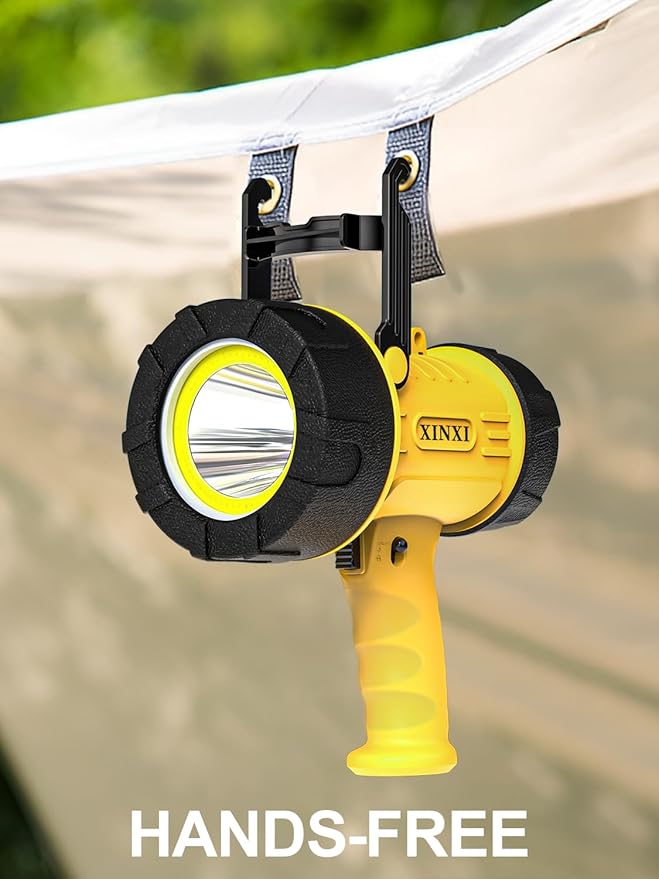 XINXI Rechargeable Spotlight with 1000000 lumens COB Floodlight, 6 Light Modes and USB Charger for Hiking, Boating, Hunting, IP67 Waterproof Handheld Flashlight with red Filter(Yellow)