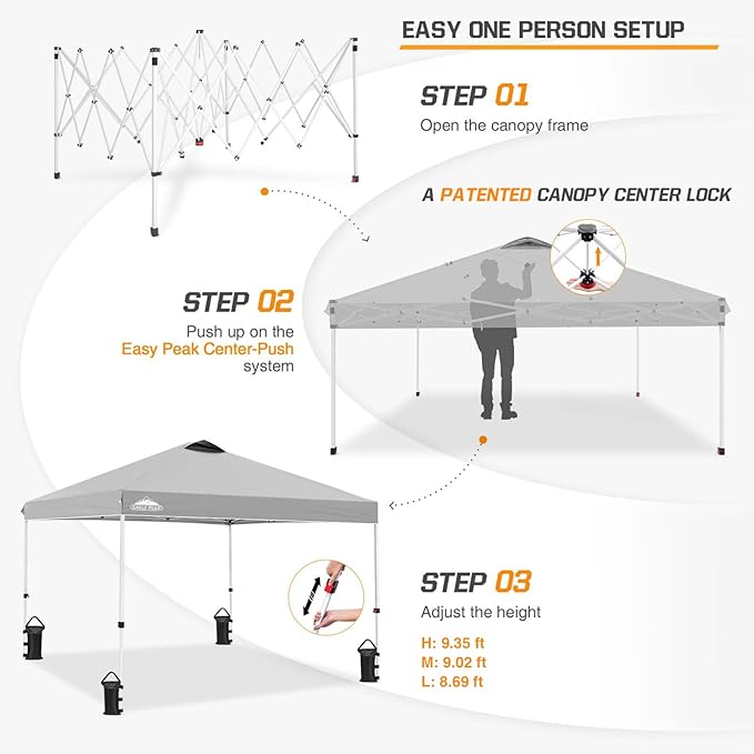 EAGLE PEAK Pop Up Canopy Tent with Wheeled Carry Bag, 8 Stakes, 4 Ropes, 4 Weight Bags, Easy Set Up Tent Canopy, 10x10 ft, 100sqft of Shade, Light Gray