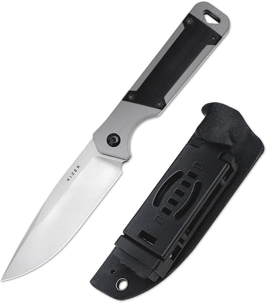 Kizer Militaw Fixed Blade Knife with Sheath, D2 Steel Blade, G10 Handle, EDC for Men & Women, Outdoor, Hunting, Hiking, Survival, 1067M1