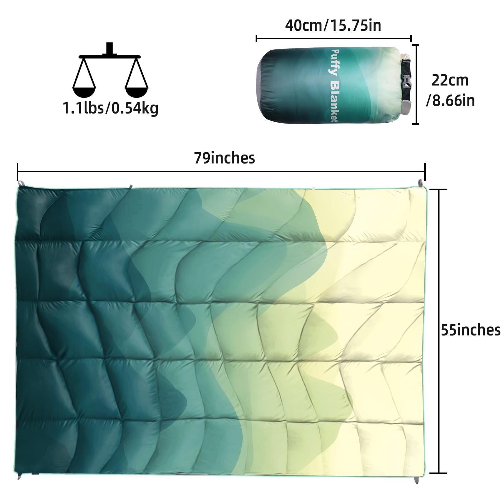 Outdoor Puffy Camping Blanket, Large Outdoor Blanket Waterproof, 55*79''