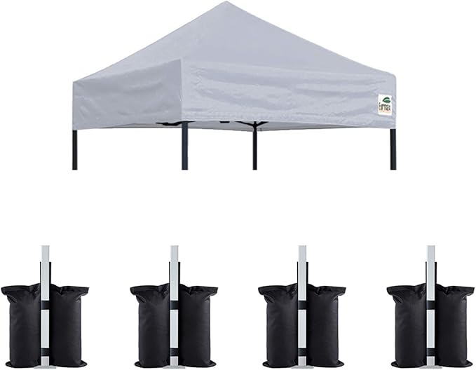 Eurmax USA Pop Up Canopy Replacement Canopy Tent Top Cover, Instant Canopy Top Cover ONLY,Bonus 4PC Pack Weight Bag (5x5,Grey)