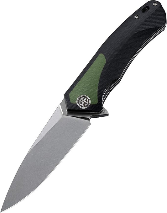 Petrified fish PF838 3.74" D2 steel folding knife outdoor tactical pocket knives G10 handle camping hunting Cutter EDC tool (Green, Stonewash)