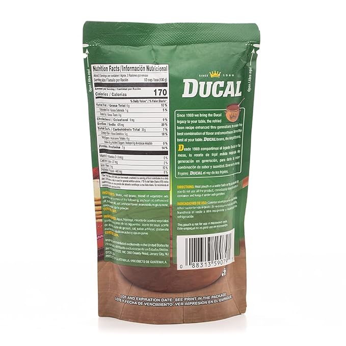 Ducal Refried Red Beans Pouch - Instant Vegetarian Refried Red Beans, Non-GMO And Gluten-Free - Excellent Source in Protein And Iron, Cholesterol Free, 14.1 Ounce (Pack of 18)