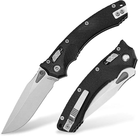 Folding Pocket Knife for Men, M390 3.7" Blade with G10 Handle and Crossbar Lock, EDC Knife for Camping, Hiking, and Outdoor Gifts for Him (Black)