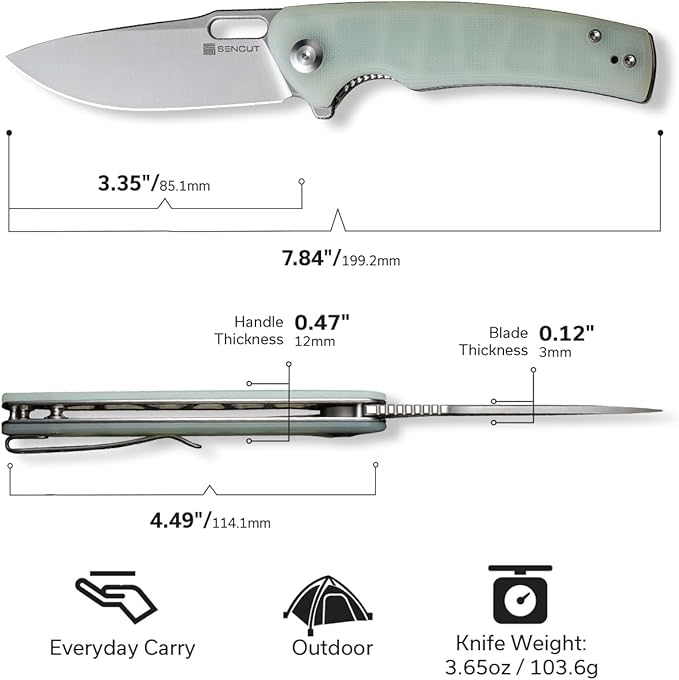 SENCUT Pocket Knife for Men, Vesperon Folding Knives for EDC, 3.35" Blade G10 Handle, Liner Lock knives for Outdoor Indoor S20065-2 (Natural)