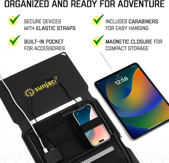 SunJack ??25 Watt Foldable Solar Panel, ETFE Monocrystalline Portable Solar Panel with USB-C and USB-A, IP67 Waterproof Solar Panels for Camping, Backpacking, Hiking and Travel