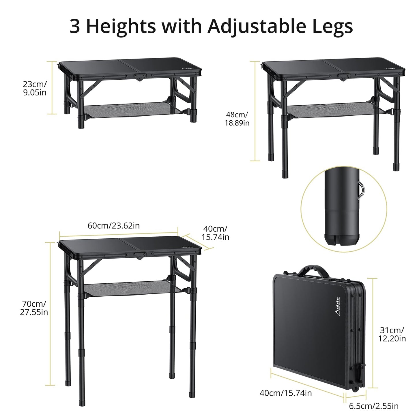 Anbte Folding Camping Table, 24"X 16" Adjustable Height Small Folding Table