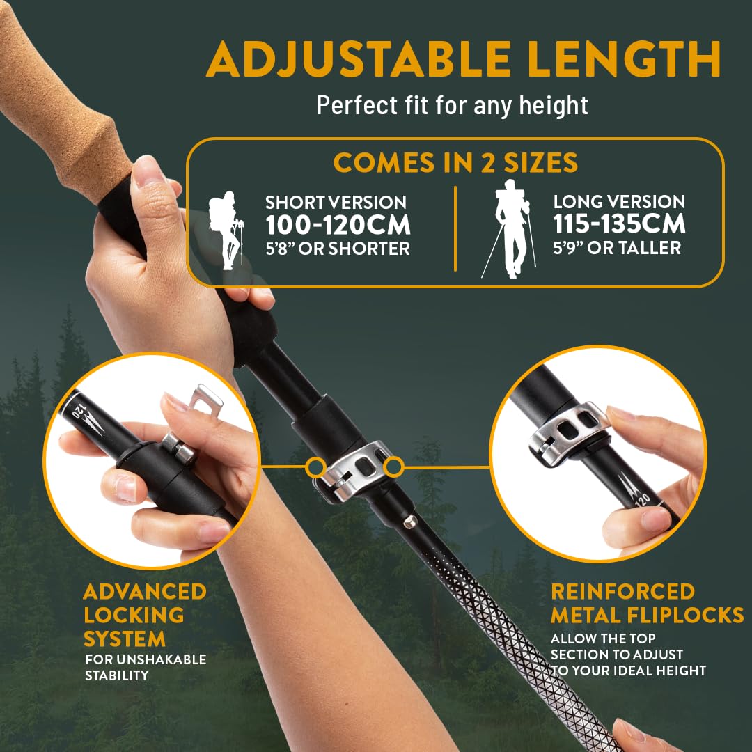 Premium Foldable Hiking Poles by USA Brand - Adjustable, Lightweight Trekking Poles Made of