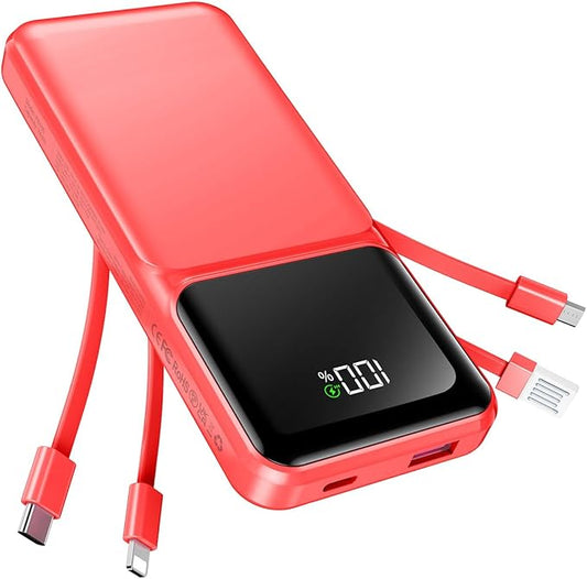 Portable Charger with Built in Cable - 20000mAh USB C LED Display Fast Charging 22.5W Power Bank Slim Battery Pack 5 Outputs & 3 Inputs for Travel Essentials iPhone Samsung Android Phones Tablets