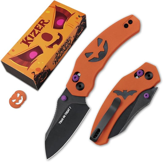Kizer Mini Bulldog Pocket Knife, 2.5??Nitro V Sheepsfoot Blade Folding Knife, G10 Handle Clutch Lock Small EDC Knife for Men Women Gift for Halloween, Fishing Hiking Camping Hunting Knives V3672SHW1