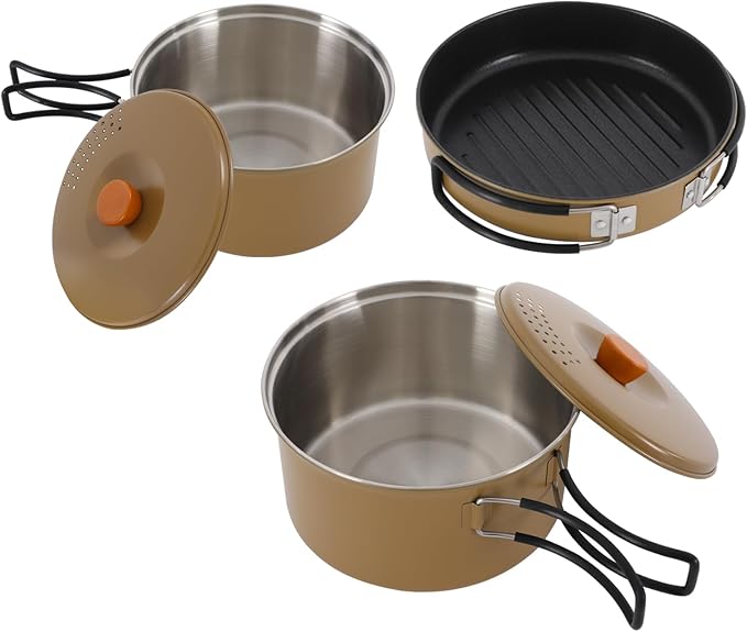 Camping Cookware Set, Camping Cooking Set,304 Stainless Steel Camping Pots &Frying Pan Set,Campfire Cooking Equipment with Storage Bag for Camping,Household, Hiking, Beach Trips
