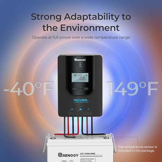 Renogy Solar Charge Controller (Bluetooth) - Rover 40A 12V24V Auto Parameter DC Input MPPT Charge Controllers for Solar Panels Adjustable LCD for Gel Sealed Flooded Lithium Battery