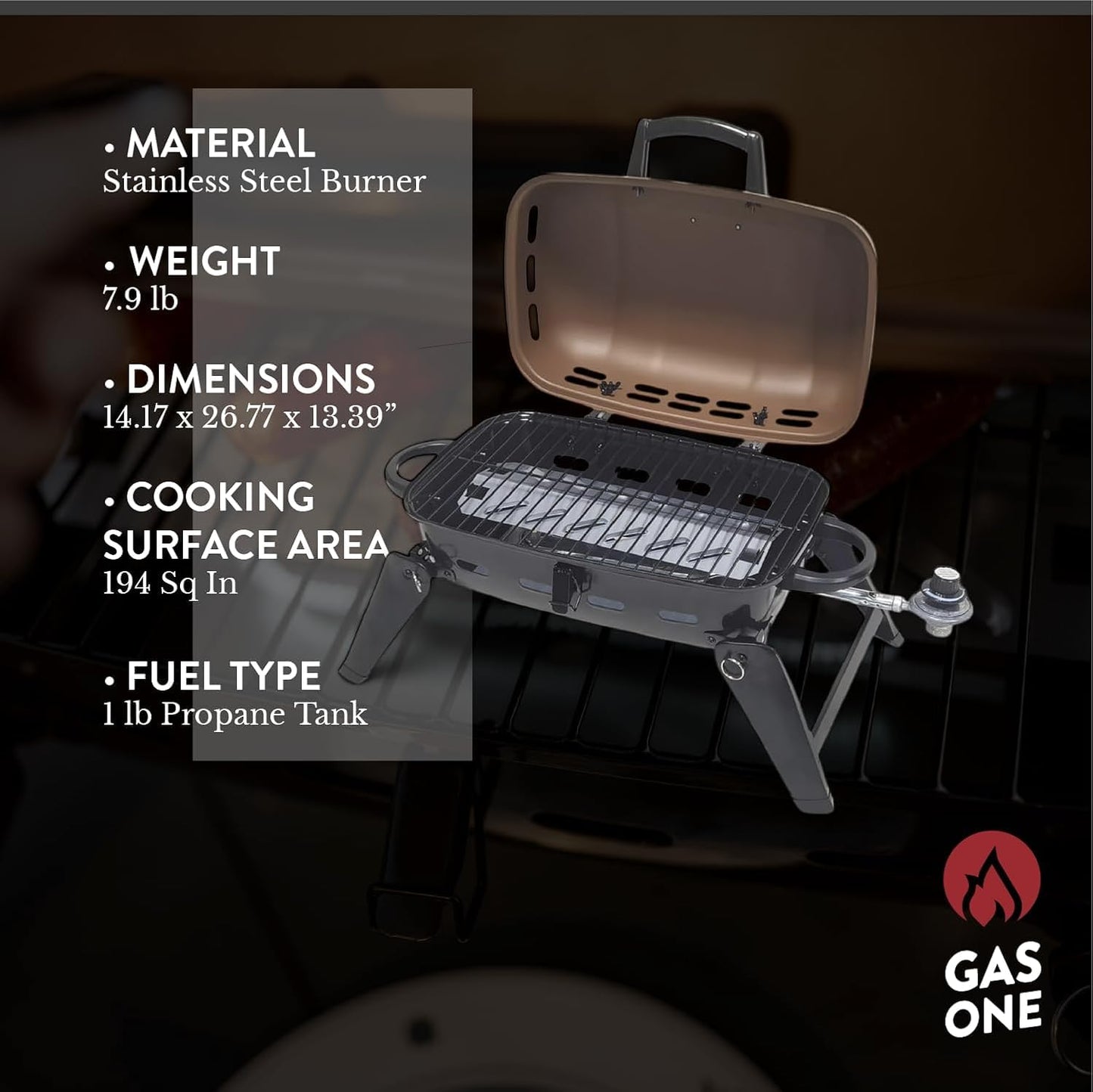GasOne Tabletop Propane Grill – Portable Grill Propane with Heat Resistant Handles, Large Cooking