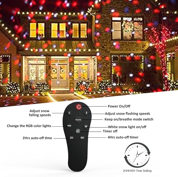 Christmas Snowfall Projector Lights,FLEVO LED Light Projector,Outdoor Holiday Lights with Clear Rotating Snow Falling Lamp for Halloween Xmas Party Garden Landscape Decoration