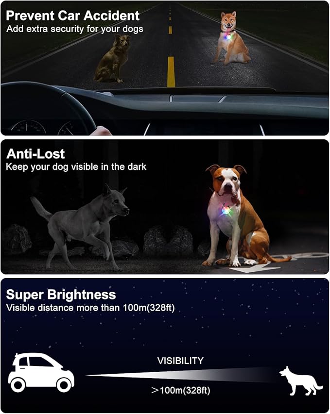 2 Pack Dog Collar Light, Rechargeable Dog Lights for Night Walking Clip On, 4 Modes Waterproof LED Collar Charm for Nighttime Running, Cycling, Pet Camping Essentials (Black)