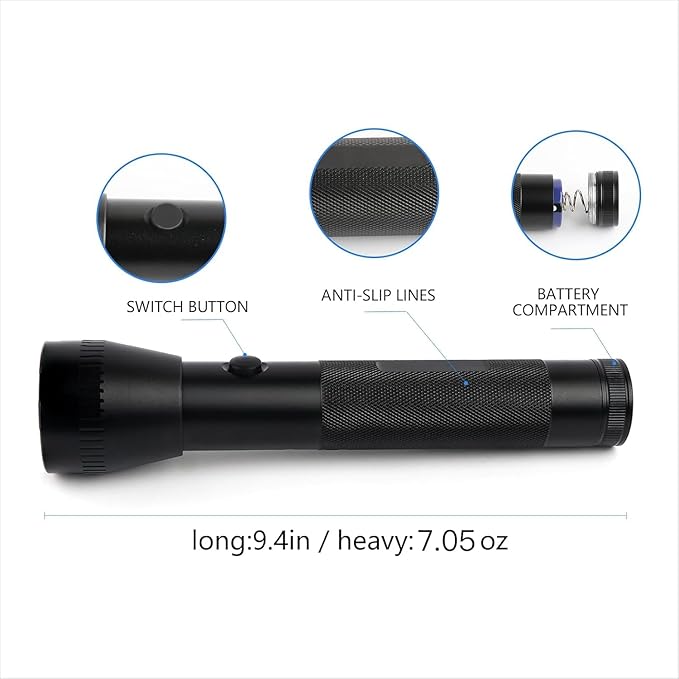 9 Pack Heavy Duty 2-Cell D Battery LED Big Flashlights Bulk, High Lumens, Single Mode, Aluminum, Rugged Metal Flashlight for Outdoors Camping Hinking Emergency