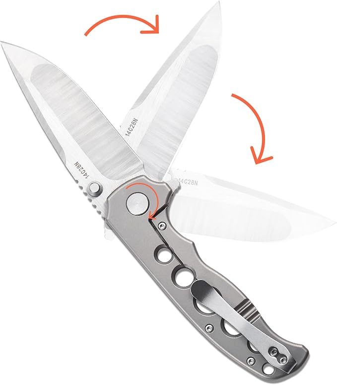 Men's Folding Pocket Knife – 3.4" Sandvik 14C28N Blade CNC Titanium Handle Ceramic Bearings, Liner Lock Deep Pocket Clip – EDC Knife for Outdoor Hiking, Survival Use
