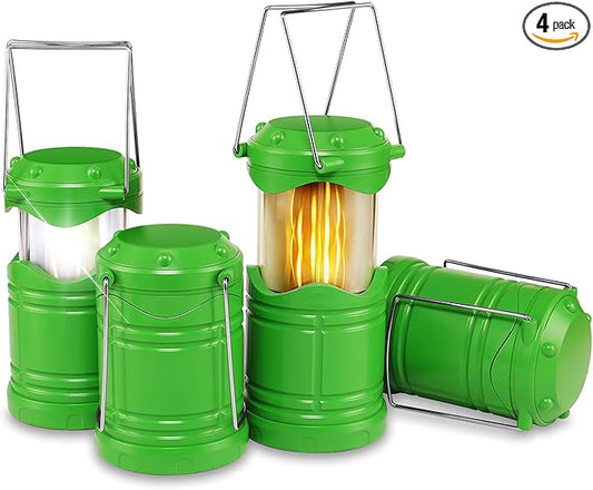 Lichamp 4 Pack LED Camping Lanterns, Collapsible Flameless Candles Tea Lights, Portable Battery Powered Camping Lights Emergency Supplies Kit, Green