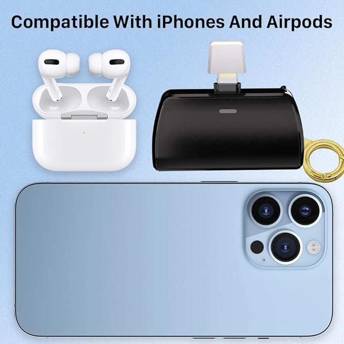 WAVYPO Keychain Portable Charger 2500mAh, Cell Phone Portable Power Bank Pack Mini Power Emergency Pod Fast Charging Compatible for iPhone 14/14 Pro Max/13/13 Pro Max/12/12 Pro Max/11/XR/X/8 (Black)