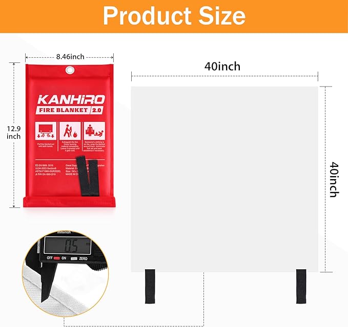 Emergency Fire Blanket for Home Kitchen - KANHIRO (4 Pack, 40 in X 40 in), Emergency Silicone Fire Blanket