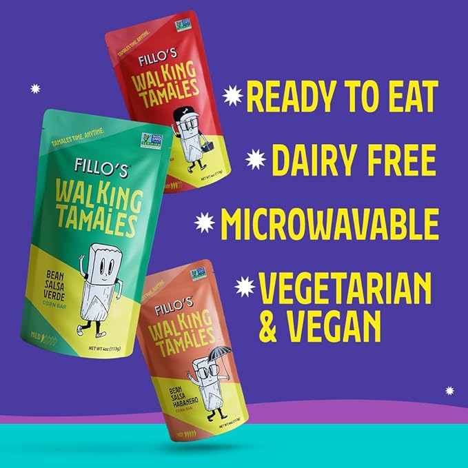 Fillo's Walking Tamales, Savory Variety Pack of 7, Ready-to-Eat Meals, Delicious, Gluten-Free, Preservative-Free, Vegan Friendly, Microwavable, Non-GMO (3 Salsa Verde, 2 Salsa Roja, 2 Habanero)