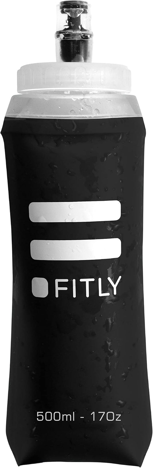 FITLY Large Soft Flask - 17 oz (500 ml) - Shrink As You Drink Pocket Soft Water Bottle for Hydration Pack/Running Vest- Folding Water Bottle for Running, Hiking, Cycling - Ski Water Bottles (F5L)