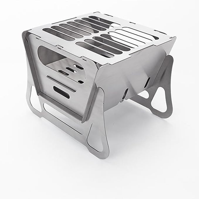zeng Portable Stainless Steel Camping Grill ??Foldable BBQ Charcoal Grill for Outdoor Cooking, Camping, Picnics (7.87"x8.66"x7.68", 5 lbs)