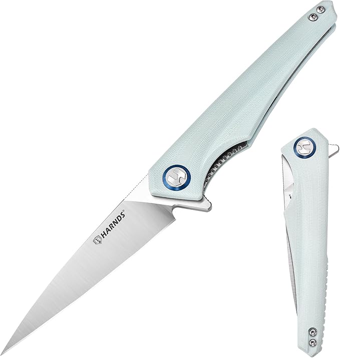 Qingluan Folding Knife with Pocket Clip, D2 Steel Blade 3.54'' and G10 Handle Outdoor Adventure knife EDC Camping Knife (Cyan)