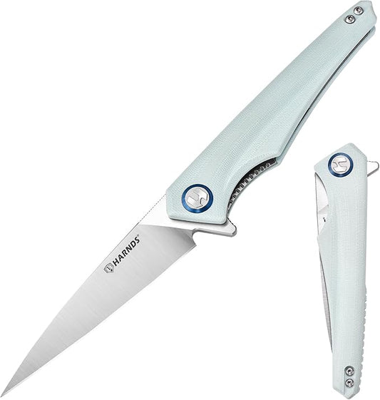 Qingluan Folding Knife with Pocket Clip, D2 Steel Blade 3.54'' and G10 Handle Outdoor Adventure knife EDC Camping Knife (Cyan)