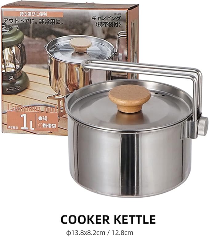 Stainless Steel Camping Kettle, Portable 1L Camping Pot with Removable Handle, Ideal for Outdoor Activities, Hiking, and Picnics