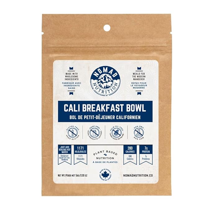 Nomad Nutrition Cali Breakfast Bowl | Instant Freeze Dried Backpacking & Camping Food | Plant-Based, Non-GMO Hiking Meals with High-Energy, Vegan, Gluten-Free | 56g - 2 Pack