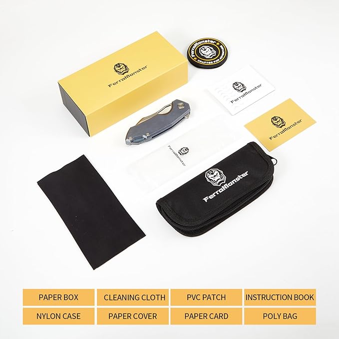 Folding Knife pocket knife EDC Knife With Clip Survival knife Camping knife - M390 Steel Titanium Handle - Outdoor Camping Survival Hunting knife with Sheath (Blue)