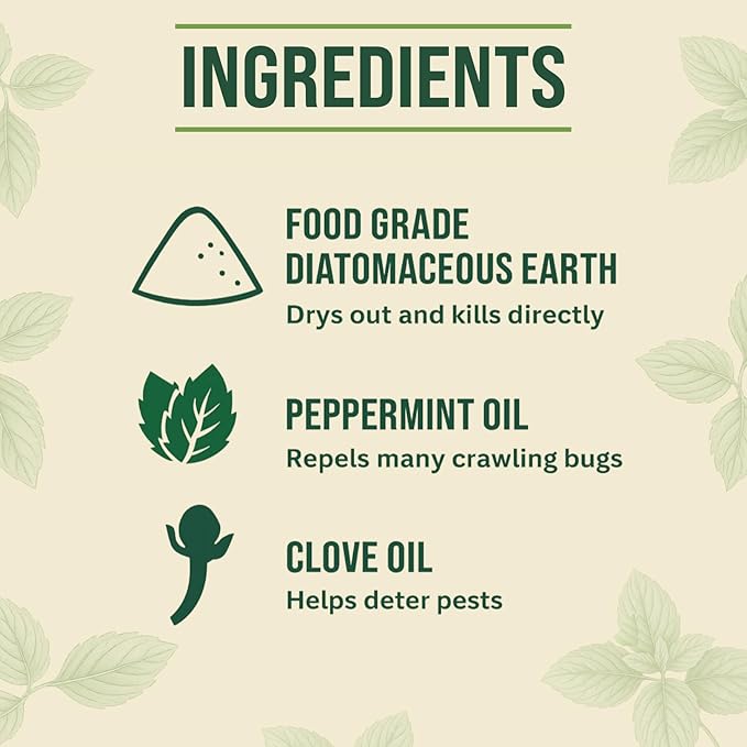 Diatomaceous Earth Food Grade with Peppermint Oil Crawling Insect Killer | Indoor Pest Control Powder for Bed Bug, Roach, Ant, Fleas | Lilly's naturals, 12 fl oz