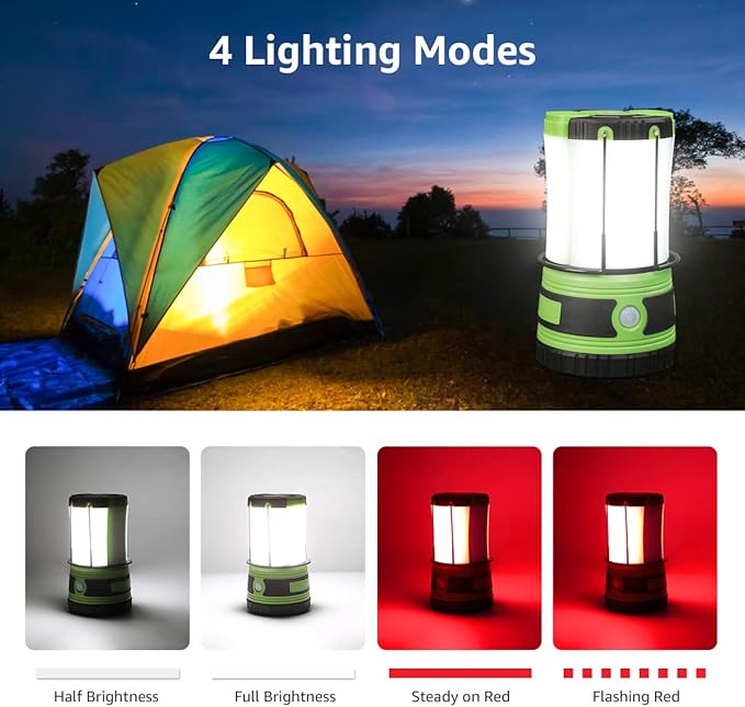 Lepro LED Camping Lantern Rechargeable or Battery Powered, 1000lm Camping Light with Detachable Flashlights Combo, 4 Modes, Portable Outdoor Lantern for Hiking, Hurricane Emergency, Fishing
