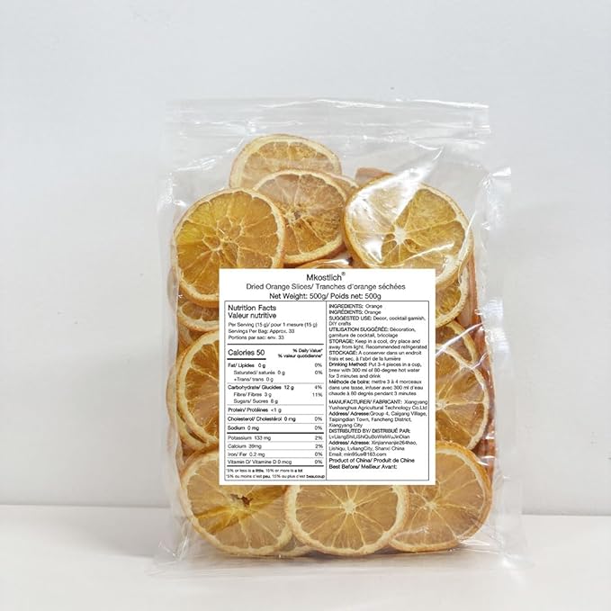 Mkostlich Dried Orange Slices Bulk, 17.63oz/500g Dehydrated Orange Slice, Natural Dried Citrus Slices for Cocktails/ Christmas Decor/ Candles/ Crafts, No Sugar Added