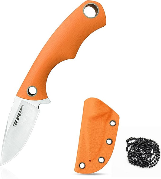 TONIFE Neck Knife Mini Outdoor Survival Fixed Blade Knife, EDC High Hardness Sharp Blade 1.7'' Portable Neck with Kydex Sheath and Ball Chain (orange)