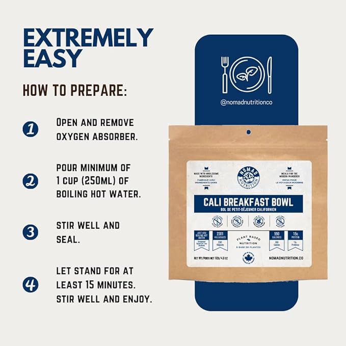 Nomad Nutrition Cali Breakfast Bowl | Instant Freeze Dried Backpacking & Camping Food | Plant-Based, Non-GMO Hiking Meals with High-Energy, Vegan, Gluten-Free | 112g - 1 Pack