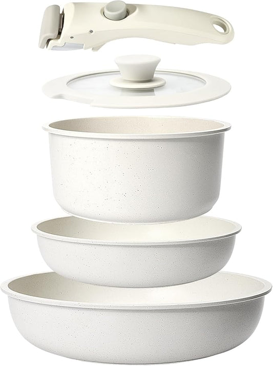 GiPP 5Pcs Pots and Pans Set Non Stick, Cookware Sets Nonstick Detachable Handle, Induction Kitchen Set Removable Handle, RV Cookware set, Oven Safe